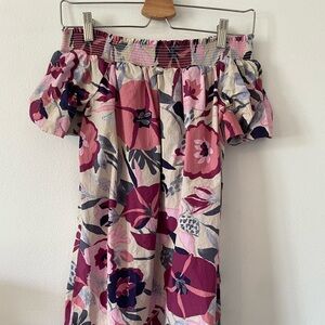 Loft Dress Pink Floral Off Shoulder Smocked Shift Boho